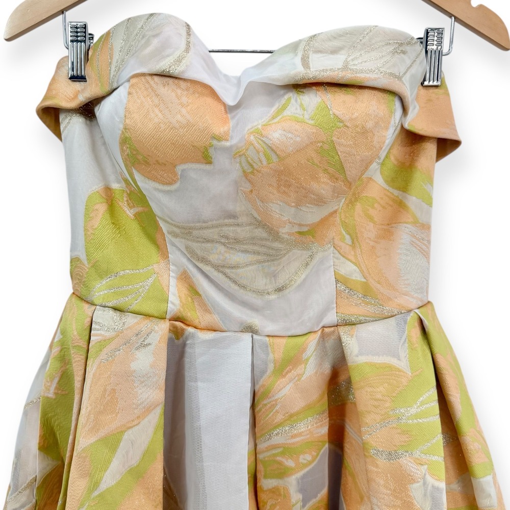 Mac Duggal Strapless Dress in Orange and Green Floral - Picture 8 of 14